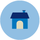 icono de una casa sobre fondo azul